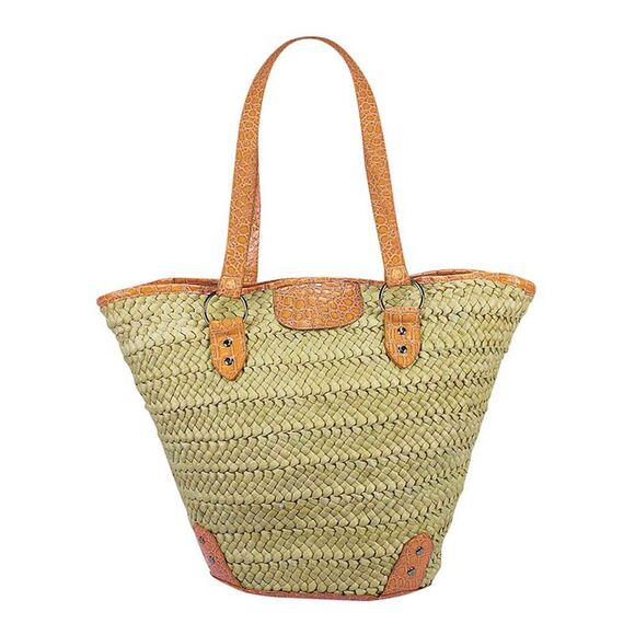 Braided Beach Tote Bag With Croc Trim - Picture 5 of 6
